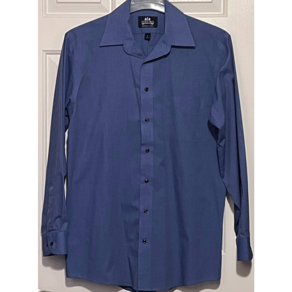 Stafford Super Shirt Men's Wrinkle Free Long Sleeve Button Up Blue Size 16 34-35